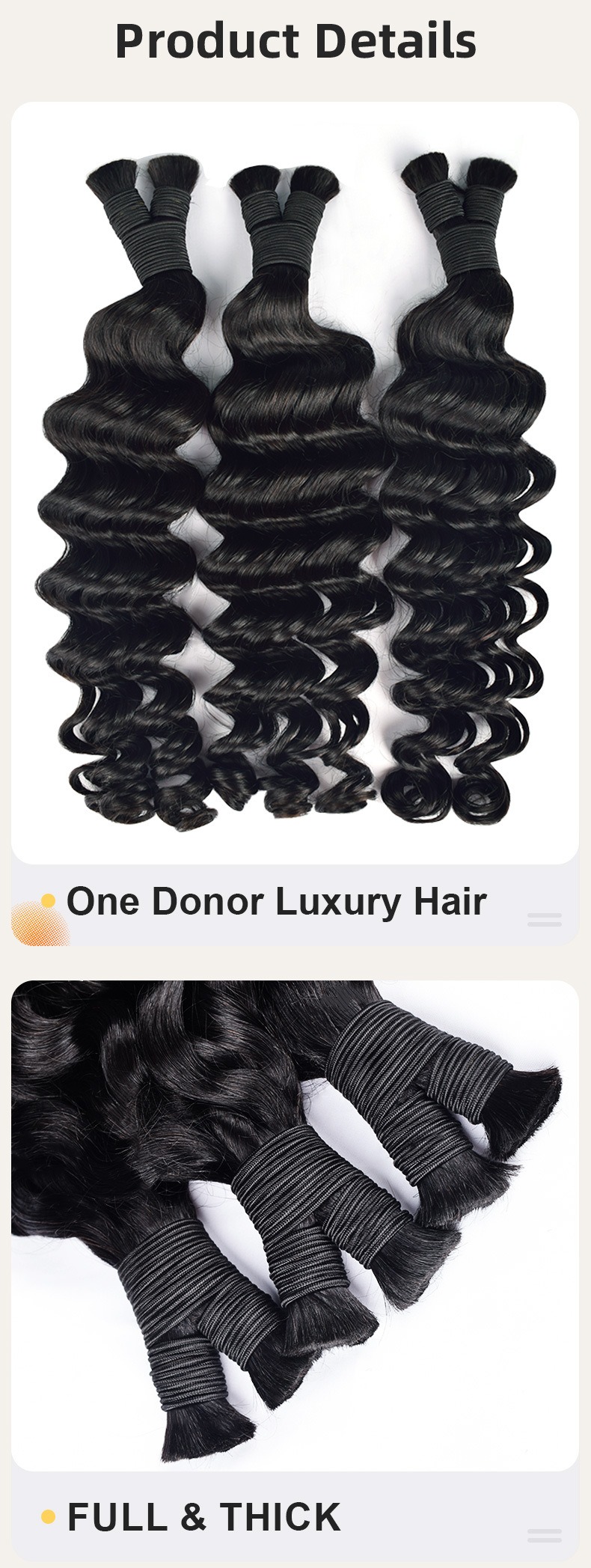 Transform your look with these real human hair extensions, featuring a loose deep wave pattern for bulk hair